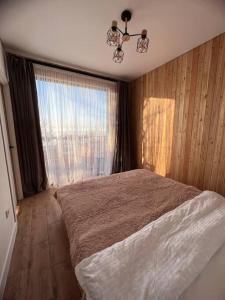 阿拉木图Alma house - White的一间卧室设有一张床和一个大窗户