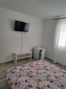 SchitulHotel Radarului Costinesti的一间卧室配有一张床和一台平面电视