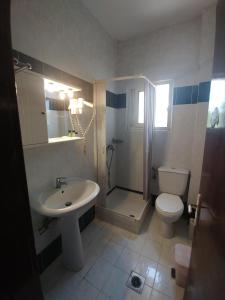 LágosPorto Vistonis的一间带水槽、卫生间和淋浴的浴室