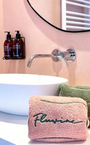 HoogledeFluwine的一间带水槽、镜子和毛巾的浴室