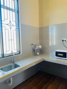 帕杰Mbuyu Uvi Apartment的厨房设有水槽和窗户。