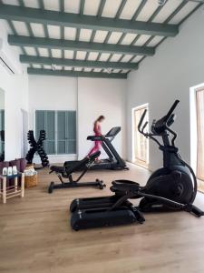马翁Cristine Bedfor的健身室配有跑步机和健身自行车