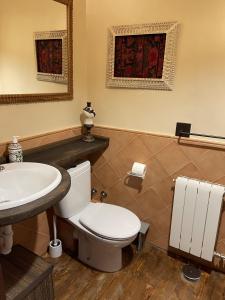 马德古拉Stunning 7-Bed House in Madriguera的浴室配有白色卫生间和盥洗盆。