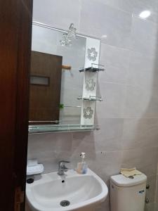 盖尼特拉Apparemment près de la rivière Sebou的一间带水槽、镜子和卫生间的浴室