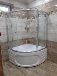 盖贝莱Villa ELO in Kebele的浴室内配有带白色浴缸的淋浴