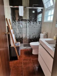 富尔纳斯Casa da Vista- Eirinha的带淋浴、卫生间和盥洗盆的浴室