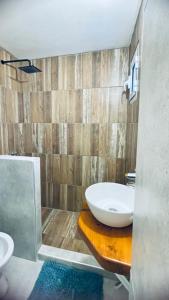 圣卡洛斯-德巴里洛切Antu Mahuida Apartments的台面上带白色水槽的浴室