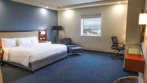 维多利亚城贝斯特韦斯特桑托林酒店的酒店客房设有一张床、两把椅子和一扇窗户。