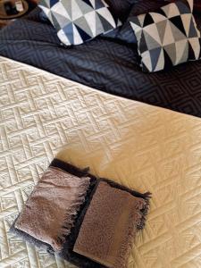 利沃夫Apart27的床上有两张棕色毯子