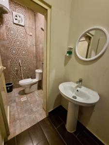 吉达Valley Villa的一间带水槽、卫生间和镜子的浴室