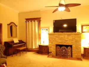 马里恩Beatrice The Villa的客厅设有壁炉和平面电视。
