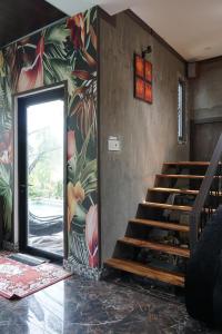 Nam DuNam Du Travel的墙上有五颜六色的楼梯