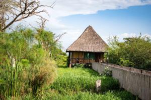 ItongaLittle Okavango Camp Serengeti, A Tent with a View Safaris的茅草屋顶的小小屋