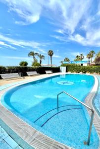 圣苏珊娜SeaHomes Vacations - MARINA BOUTIQUE design的一座拥有蓝色海水和棕榈树的大型游泳池