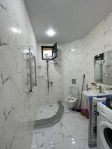 谢赫维蒂利Lilus Apartament Shekvetili的白色的浴室设有卫生间和水槽。