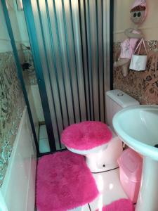波科内Barco Casa Pantanal Toca da Onça的一间带粉红色卫生间和盥洗盆的浴室