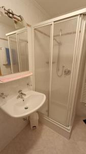 拉维拉加纳公寓 的带淋浴和盥洗盆的白色浴室