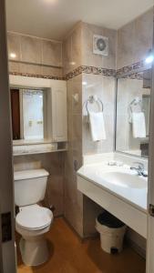 富特罗诺Hotel y Cabañas Lago Ranco - Caja los Andes的浴室配有白色卫生间和盥洗盆。