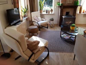 尤菲蒂祖斯恩佐公寓的客厅配有椅子、电视和壁炉