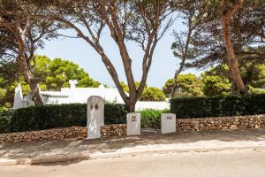 卡拉莫若尔Villa Menorca Ses Roques Vermelles by Mauter Villas的墓地,在树前有墓碑