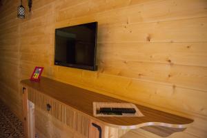 契拉勒艾奇诺克酒店 - 仅限成人的一间设有木墙的客房,配有电视