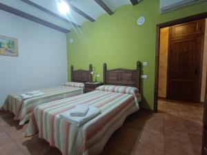 El BatánCASA RURAL CURTIDORES的绿墙客房内的两张床