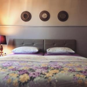 斯特鲁加Struga-Rooms/Dhoma/Sobi的卧室内的一张带两个枕头的床