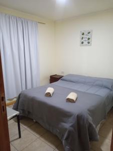 克曼丹特鲁斯皮耶德拉布纳Cabaña La Guanaca的一间卧室配有一张床,上面有两条毛巾