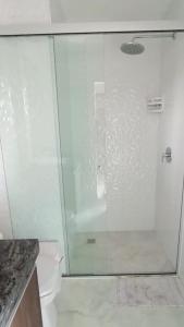 圣克鲁斯Departamento Único, Respiro verde的浴室里设有玻璃门淋浴