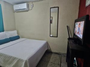 Nueva San SalvadorCat House的小房间设有床和电视