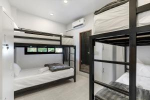 Ban Nai NaChill Inn Chaweng Island Cafe and Hostel的一间卧室配有两张双层床。