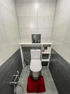 库萨雷Guest house的浴室设有白色卫生间和红色地毯。