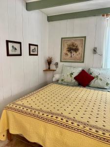 La Roquette-sur-SiagneDomaine du Lac de la vallée的一间卧室配有一张黄色床罩的床