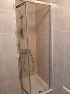米德尔克尔克Residentie Lumina的浴室里设有玻璃门淋浴