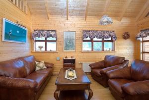 惠拉盖尔济布斯塔吉尔峡谷度假屋的客厅配有真皮沙发和茶几