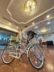 台南亚伯大饭店的停在房间里的一群自行车