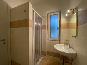 阿祖罗港Bed & Breakfast Alex的一间带水槽、淋浴和镜子的浴室