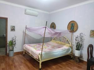 Phumĭ Puŏk ChăsHappy Homestay - Local Vibe的一间卧室配有一张带天蓬的床