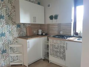 苏莱吉Apartamenty Rodzinne Pilica PARK的厨房配有白色橱柜和台面
