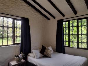 比列塔Villa Calusa的一间卧室设有两张床和两个窗户。