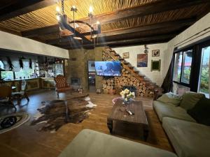 敖德萨Chervona Kalyna Cottage的客厅配有沙发和桌子