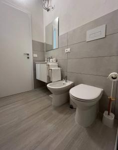 波萨达Central Rooms Posada的一间带卫生间、水槽和镜子的浴室
