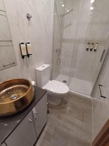 科英布拉FAMILY APARTAMENT II的浴室配有盥洗盆、淋浴和卫生间
