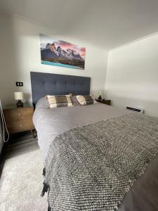 巴拉斯港PuertoVaras410的卧室配有一张床,墙上挂有绘画作品