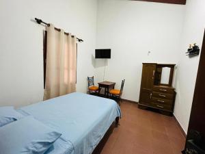 特立尼达Departamento 2 habitaciones Trinidad Beni的一间卧室配有一张床、梳妆台和桌子