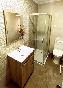 科维良Casa da Floresta的带淋浴、盥洗盆和卫生间的浴室