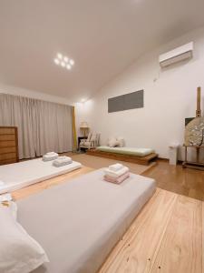 大津三米-鶴舞琵琶湖-biwako的一间客房配有两张床和一张沙发