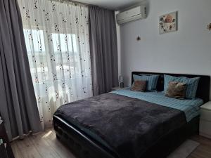 克卢日-纳波卡FARMEC Apartament的一间卧室设有一张床和一个大窗户