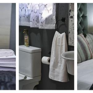 塔巴津比Woodpecker Villa Guesthouse的浴室的两张照片,配有卫生间和水槽