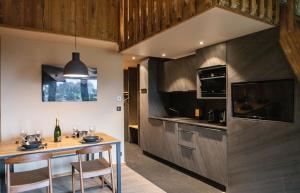 莫尔济讷IMMODREAMS - La Cabane的厨房配有柜台和桌椅